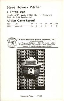 1987 Los Angeles Dodgers All-Stars Smokey #14 Steve Howe Back