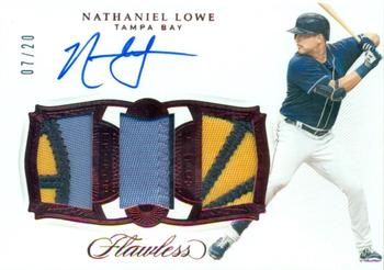 2019 Panini Flawless - Triple Patch Autographs Ruby #TPA-NL Nathaniel Lowe Front