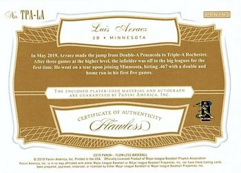 2019 Panini Flawless - Triple Patch Autographs Gold #TPA-LA Luis Arraez Back