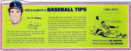 1979 Post Raisin Bran Steve Garvey's Baseball Tips #8 Sliding Front