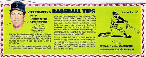 1979 Post Raisin Bran Steve Garvey's Baseball Tips #9 Hitting to the Opposite Field Front