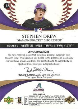2006 Upper Deck Ovation - Ovation Rookies Gold Autographs #112 Stephen Drew Back