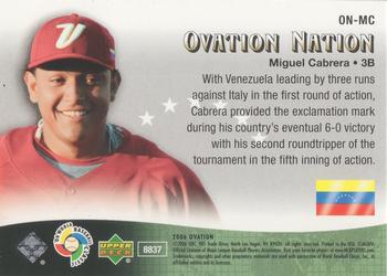 2006 Upper Deck Ovation - Ovation Nation #ON-MC Miguel Cabrera Back
