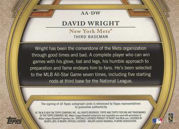2015 Topps Tier One - Acclaimed Autographs Bronze Ink #AA-DW David Wright Back