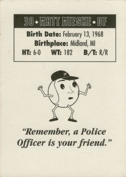 1997 Milwaukee Brewers Police - Milton PD & Milton Optimist Club #NNO Matt Mieske Back