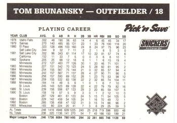 1994 Milwaukee Brewers Police - Milton PD & Milton Optimist Club #NNO Tom Brunansky Back