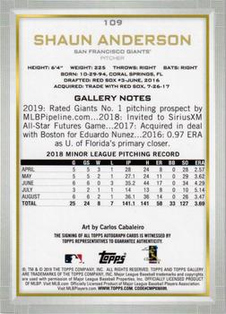 2019 Topps Gallery - Autographs #109 Shaun Anderson Back