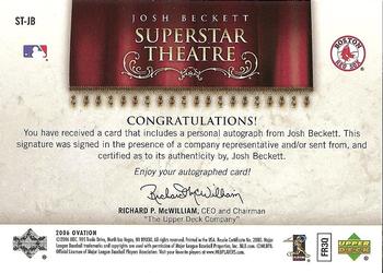 2006 Upper Deck Ovation - Superstar Theatre Signatures #ST-JB Josh Beckett Back