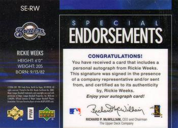 2006 Upper Deck Special F/X - Special Endorsements #SE-RW Rickie Weeks Back