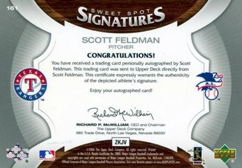 2006 Upper Deck Sweet Spot - Signatures Red Stitch Blue Ink #161 Scott Feldman Back