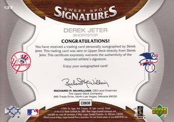 2006 Upper Deck Sweet Spot - Signatures Red-Blue Stitch Blue Ink #137 Derek Jeter Back