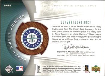 2006 Upper Deck Sweet Spot - Super Sweet Swatch #SW-RS Richie Sexson Back