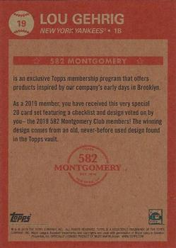 2018-19 Topps 582 Montgomery Club Set 5 #19 Lou Gehrig Back