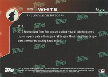2019 Bowman Next Glendale Desert Dogs #AFL-6 Mitchell White Back