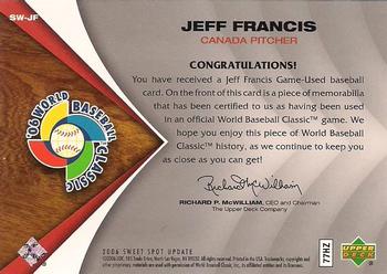 2006 Upper Deck Sweet Spot Update - Sweet Beginnings Swatches #SW-JF Jeff Francis Back