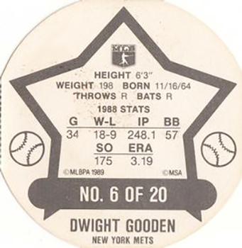 1989 Weis Winners Discs #6 Dwight Gooden Back