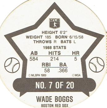 1989 Weis Winners Discs #7 Wade Boggs Back