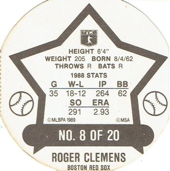 1989 Weis Winners Discs #8 Roger Clemens Back
