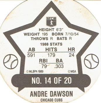1989 Weis Winners Discs #14 Andre Dawson Back