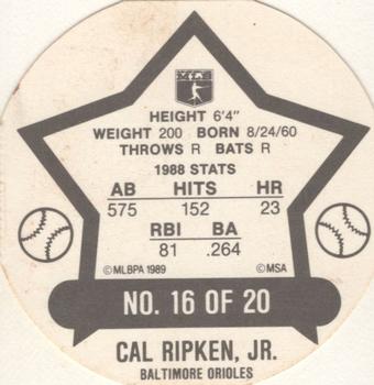 1989 Weis Winners Discs #16 Cal Ripken, Jr. Back