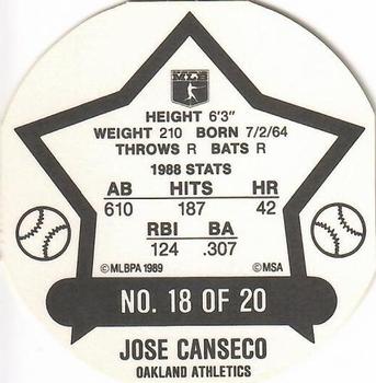 1989 Weis Winners Discs #18 Jose Canseco Back