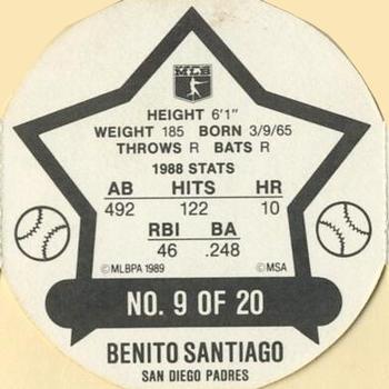 1989 Our Own Tea Discs #9 Benito Santiago Back