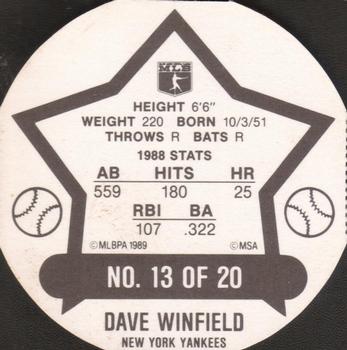 1989 Our Own Tea Discs #13 Dave Winfield Back