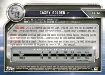 2019 Bowman Draft - Purple #BD-83 Casey Golden Back