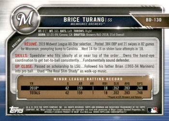2019 Bowman Draft - Purple #BD-130 Brice Turang Back