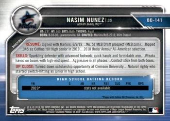2019 Bowman Draft - Blue #BD-141 Nasim Nunez Back