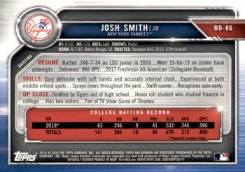 2019 Bowman Draft - Orange #BD-86 Josh Smith Back