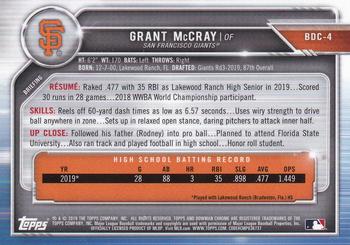 2019 Bowman Draft - Chrome #BDC-4 Grant McCray Back