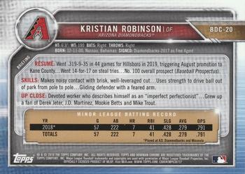 2019 Bowman Draft - Chrome #BDC-20 Kristian Robinson Back