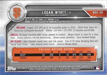 2019 Bowman Draft - Chrome #BDC-29 Logan Wyatt Back