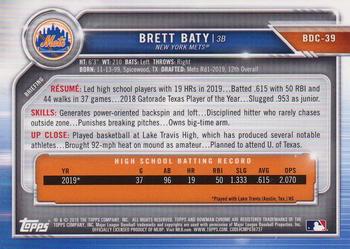 2019 Bowman Draft - Chrome #BDC-39 Brett Baty Back