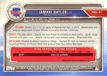 2019 Bowman Draft - Chrome #BDC-41 Jamari Baylor Back