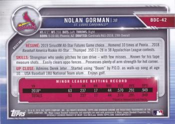 2019 Bowman Draft - Chrome #BDC-42 Nolan Gorman Back
