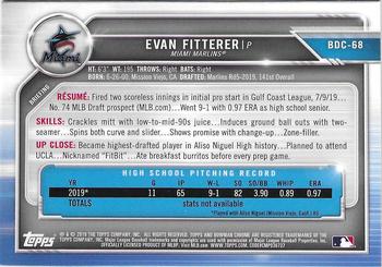 2019 Bowman Draft - Chrome #BDC-68 Evan Fitterer Back