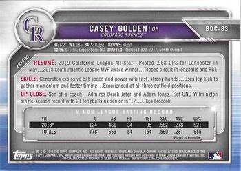 2019 Bowman Draft - Chrome #BDC-83 Casey Golden Back