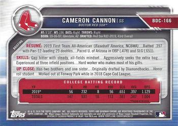 2019 Bowman Draft - Chrome #BDC-166 Cameron Cannon Back