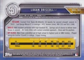 2019 Bowman Draft - Chrome #BDC-183 Logan Driscoll Back
