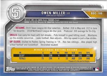 2019 Bowman Draft - Chrome #BDC-186 Owen Miller Back
