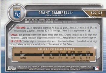 2019 Bowman Draft - Chrome Refractor #BDC-138 Grant Gambrell Back