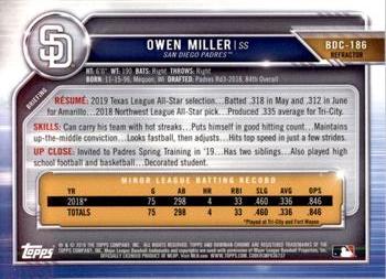 2019 Bowman Draft - Chrome Refractor #BDC-186 Owen Miller Back