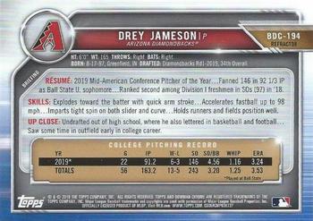 2019 Bowman Draft - Chrome Refractor #BDC-194 Drey Jameson Back
