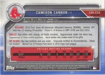 2019 Bowman Draft - Chrome Draft Pick Autographs Refractor #CDA-CCA Cameron Cannon Back
