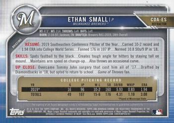 2019 Bowman Draft - Chrome Draft Pick Autographs Refractor #CDA-ES Ethan Small Back