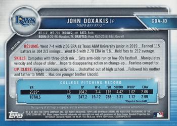 2019 Bowman Draft - Chrome Draft Pick Autographs Purple Refractor #CDA-JD John Doxakis Back