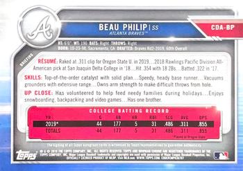 2019 Bowman Draft - Chrome Draft Pick Autographs Red Wave Refractor #CDA-BP Beau Philip Back