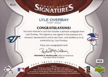 2006 Upper Deck Sweet Spot Update - Veteran Signatures Red Stitch Blue Ink #SS-LO Lyle Overbay Back